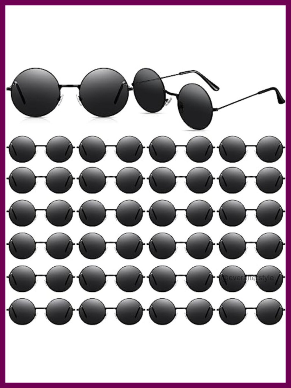 24 Pack Retro Round Hippie Sunglasses UV Protection Metal Frame